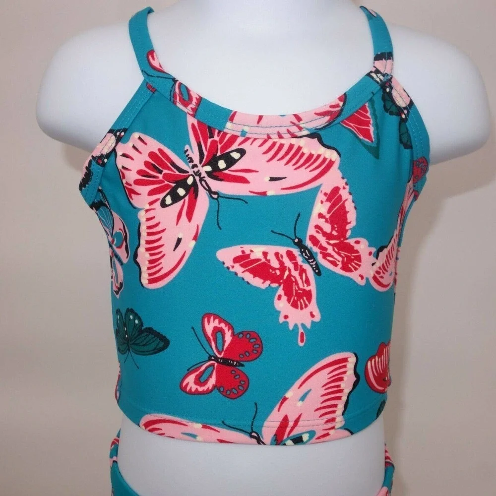 NEW Hanna Andersson Teal Aqua Butterfly Tankini Swimsuit Size 85 Girls 2T